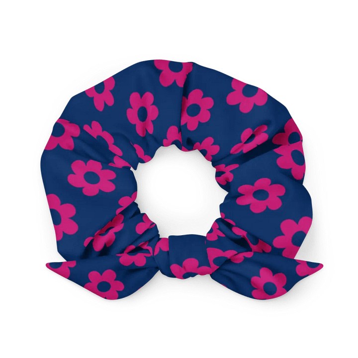 Dark Pink and Blue Fan Flower Scrunchie with Bow product image (1)