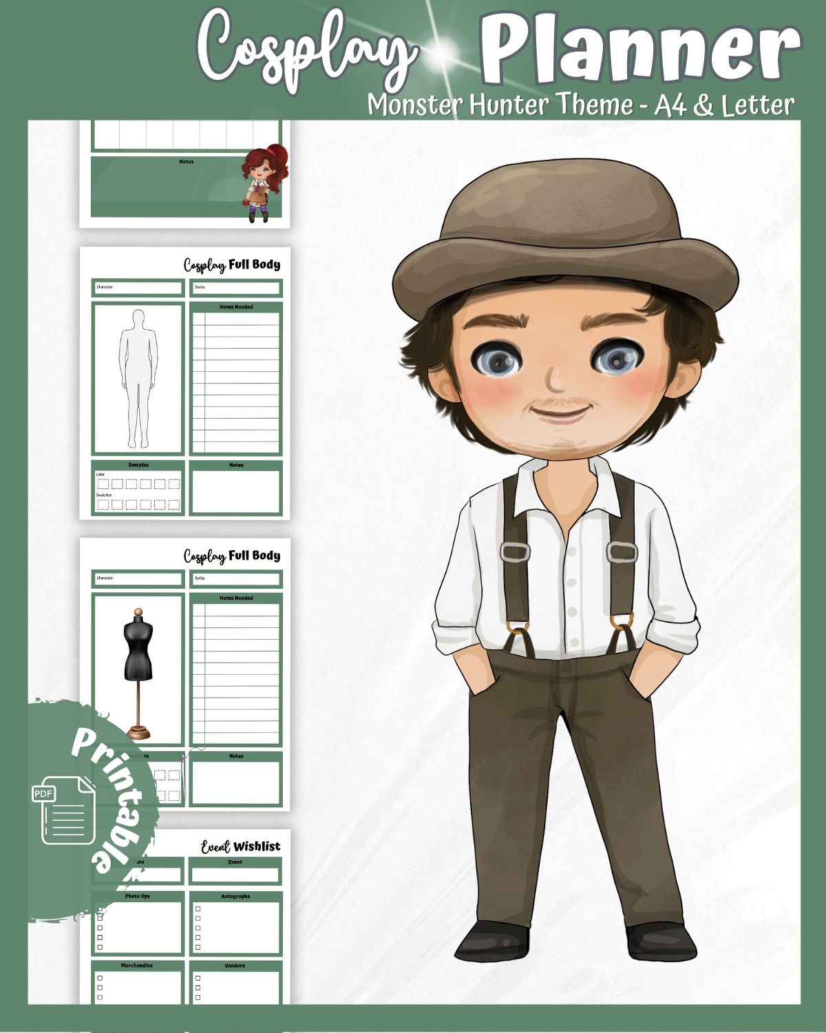 Monster Hunter Cosplay Planner – Green Edition | 54-Page Printable PDF product image (1)