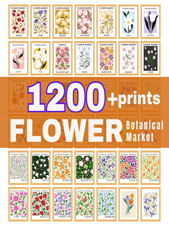 Flower Market Print Set of 1200 Flower Gallery Wall Set product image (1)