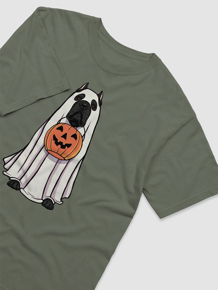 Funny Halloween Cane Corso(Black) T-Shirt | Funny Cane Corso Wearing a Ghost Costume and Holding a Pumpkin Basket product image (6)