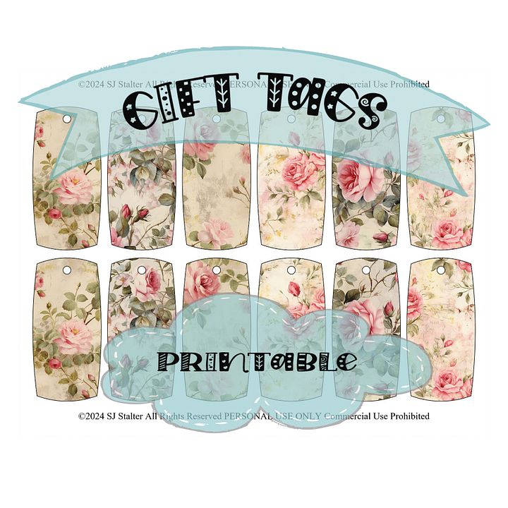 Romantic Roses Printable Gift Tags - Set of 12, Instant Download product image (2)