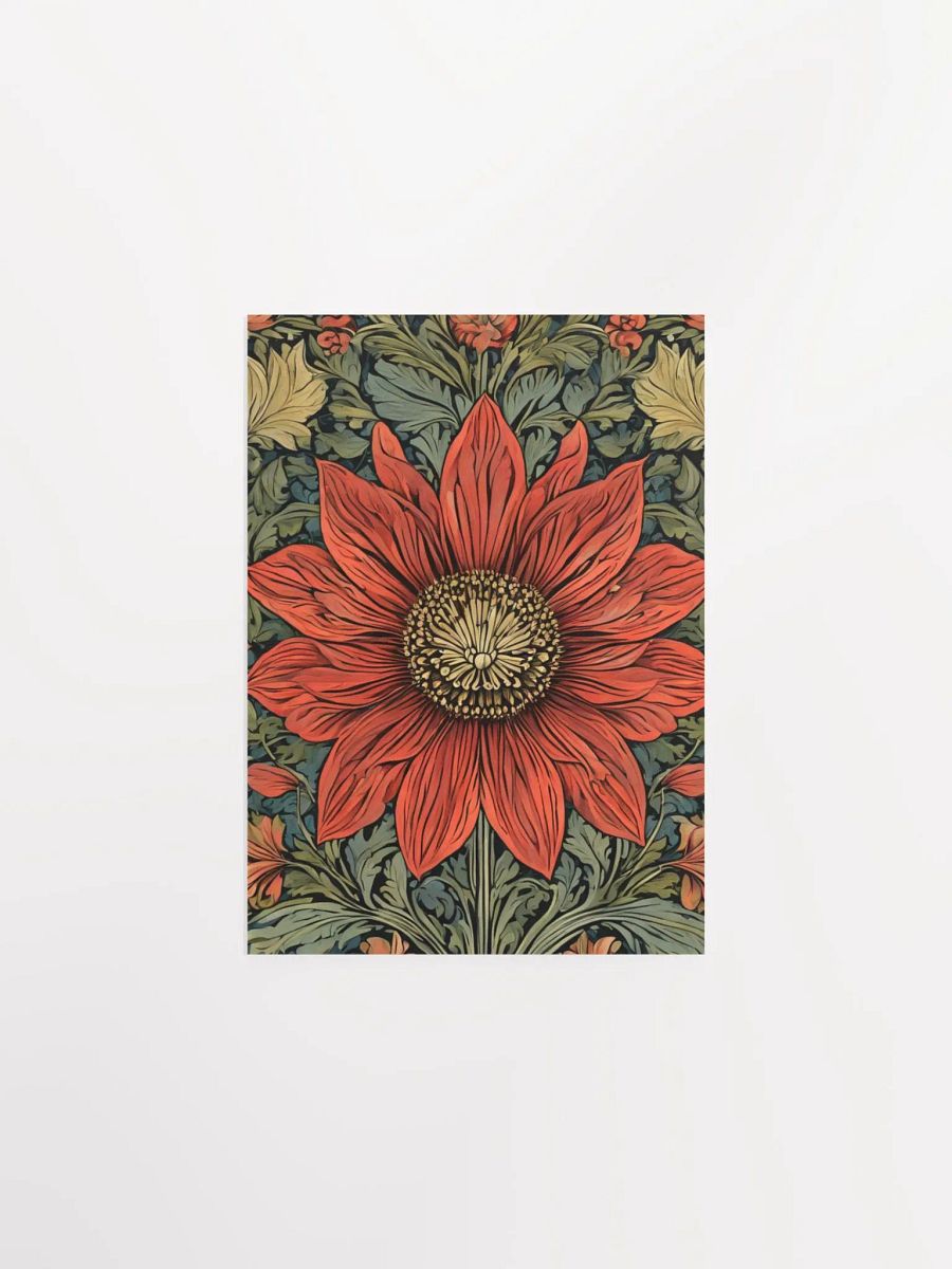 William Morris Inspired Red Flower 5x7 inch Poster product image (1)
