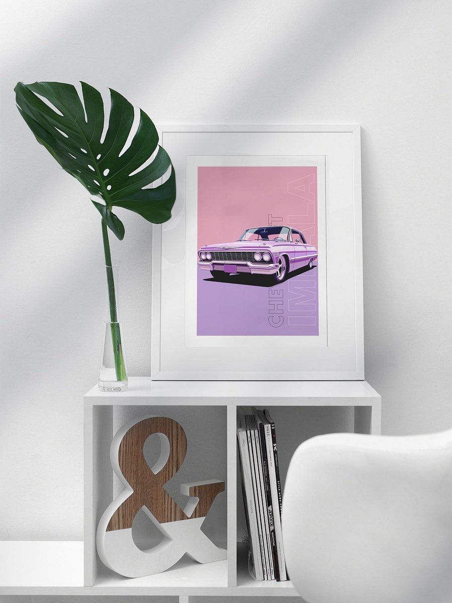 Vintage Chevrolet Impala Poster, Classic American Car Print, Retro Auto Illustration, Muscle Car Enthusiast Gift, 1960s Automotive Art Decor product image (3)