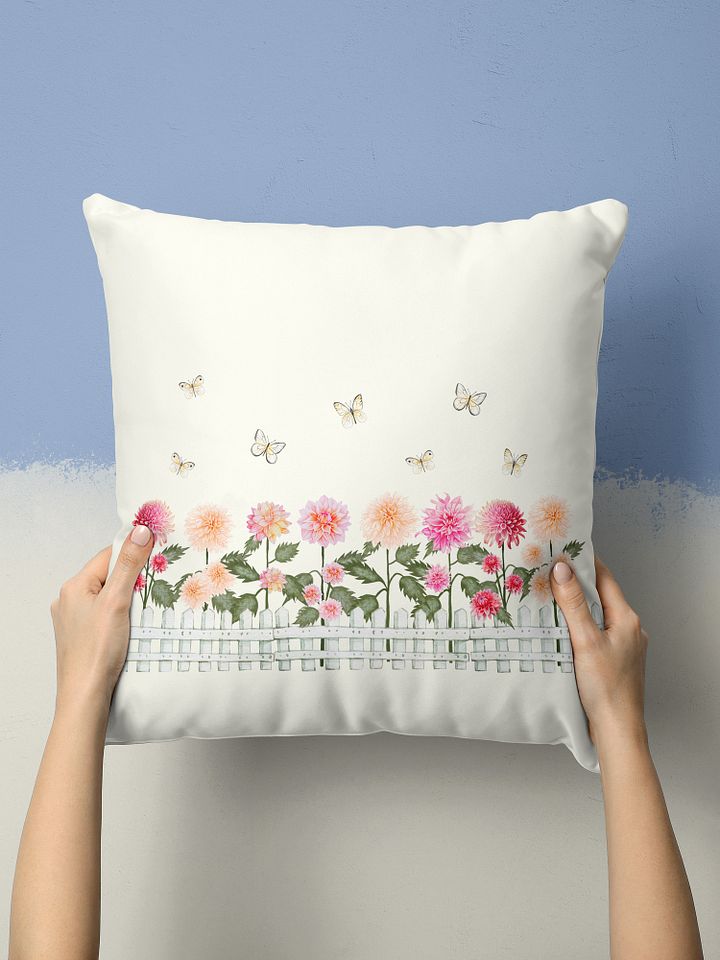 COTTAGE SUMMER DAHLIAS AND BUTTERFLIES GARDEN PILLOW product image (1)