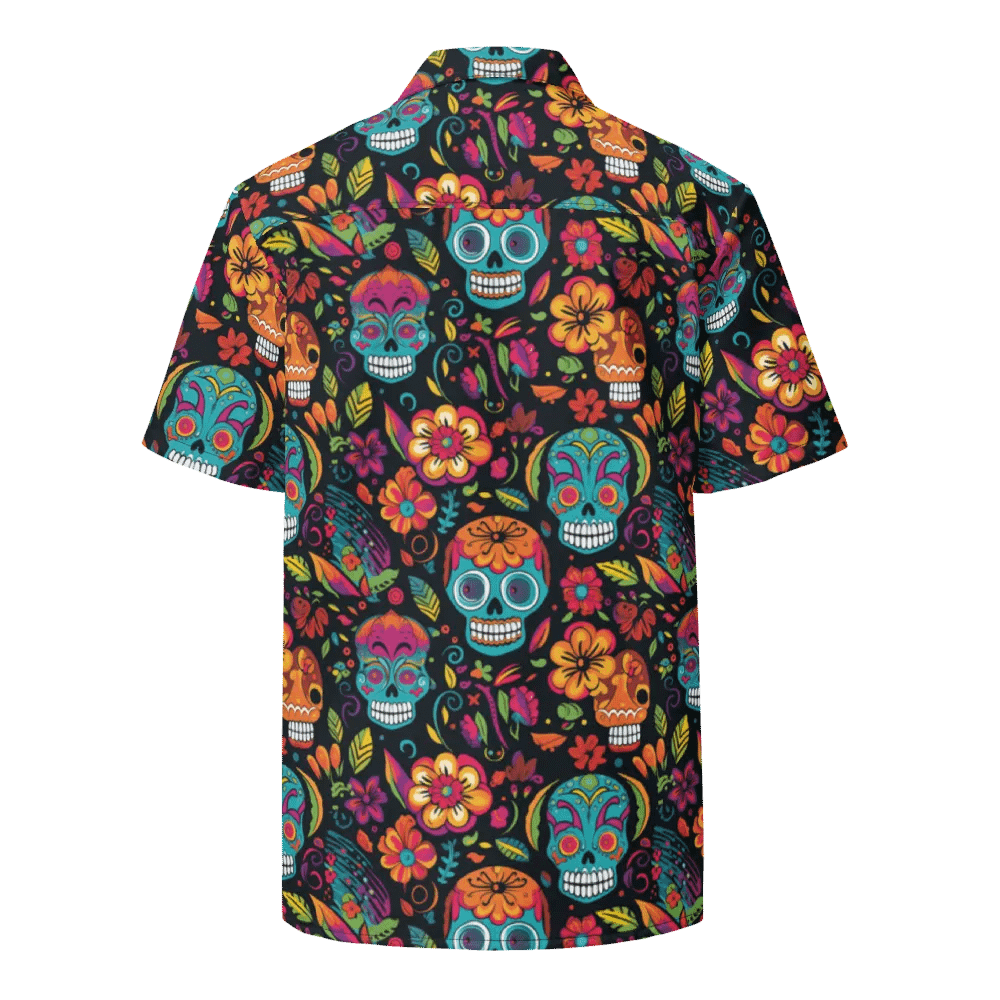 Seamless Calavera Dia de Muertos-Sugar Skull Floral Motifs Hawaiian Shirt product image (2)