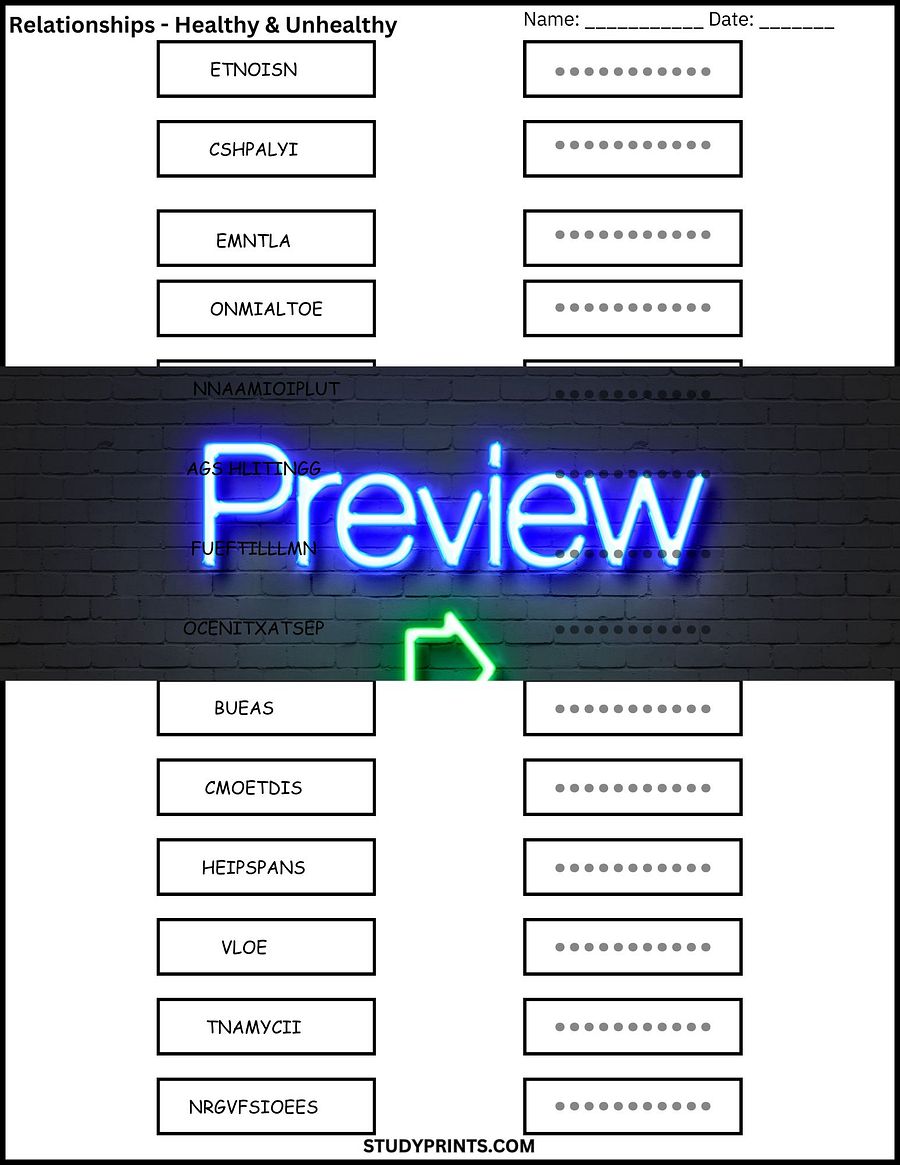 Healthy and Unhealthy Relationships Word Scramble Worksheet product image (3)