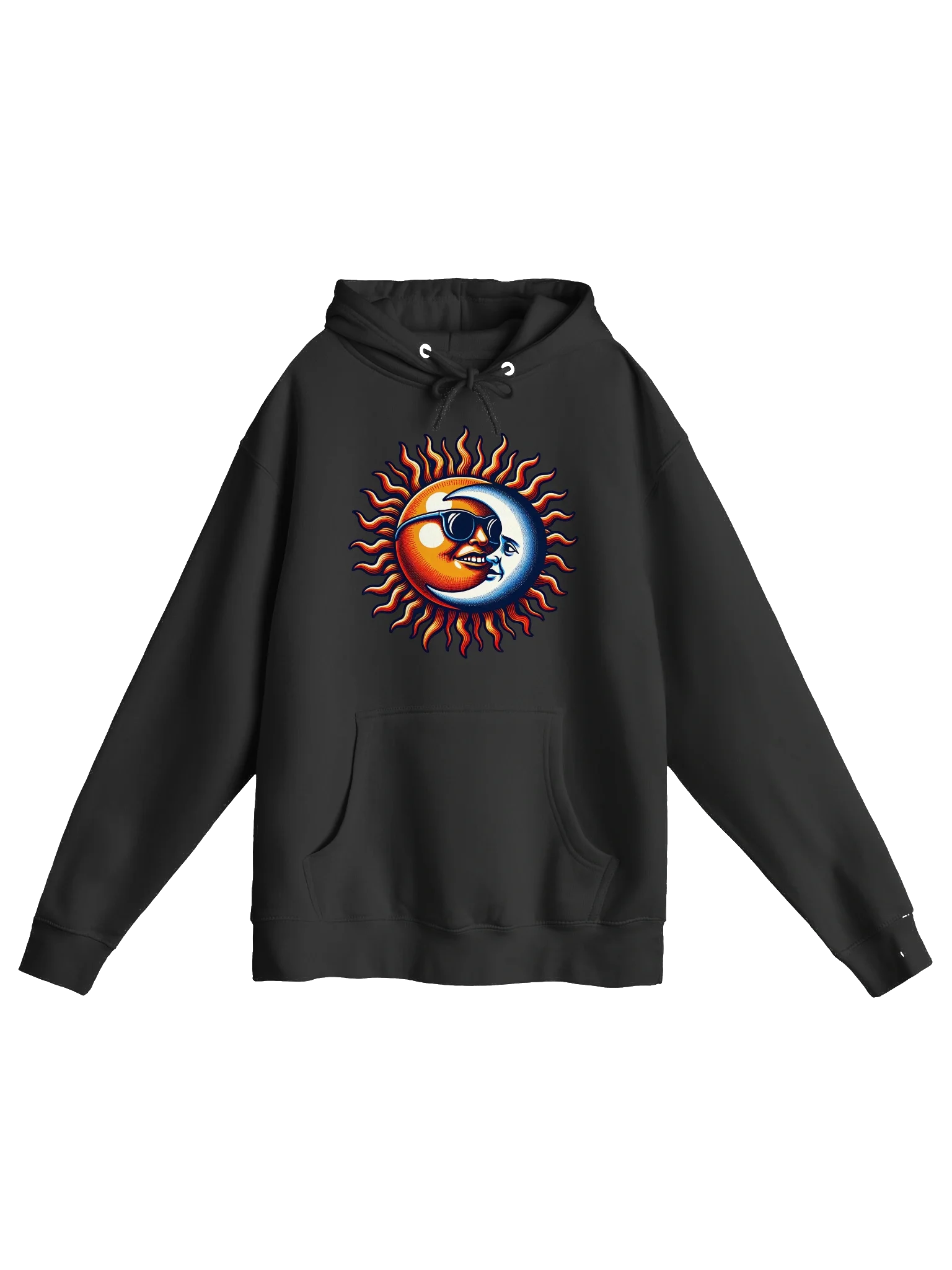 🌞 Sun and Moon Retro Fusion Pullover Hoodie – Cool Cosmic Design with Shades | Groovy Celestial Yin-Yang Style product image (11)