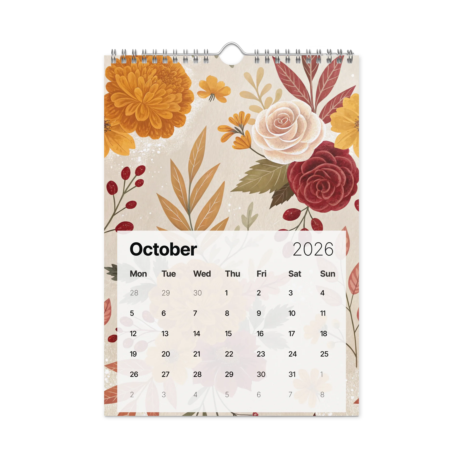 Blooming Seasons – Floral Patterned Wall Calendar 2026 (Gouache Watercolor Edition) product image (12)