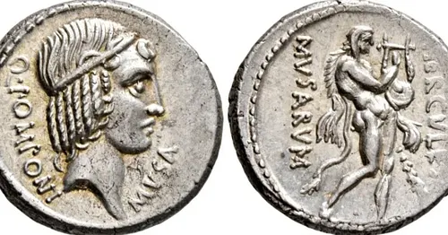 Hammered at 6250 CHF at Leu's Auction 2, lot 213. ★ HERCVLES MVSARVM ★

Q. Pomponius Musa, 56 BC. Denarius (Silver, 18 mm, 3....