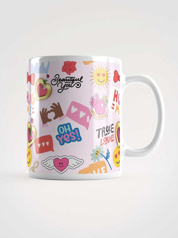 Cheerful Collage White Glossy Ceramic Coffee Mug with Handle, Reusable Coffee Drinkware product image (3)