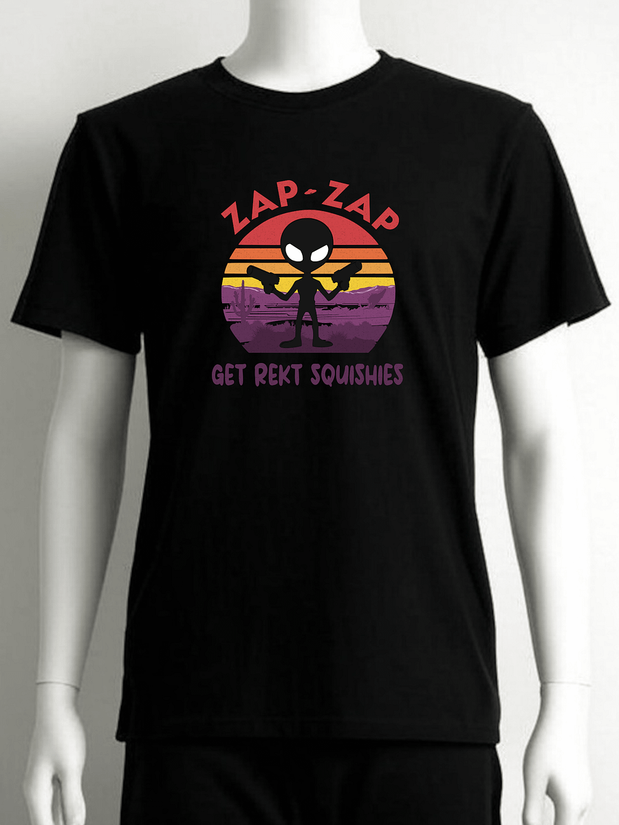 Zap-Zap Alien T-Shirt – Retro Sunset Gamer Tee | Get Rekt Squishies product image (1)