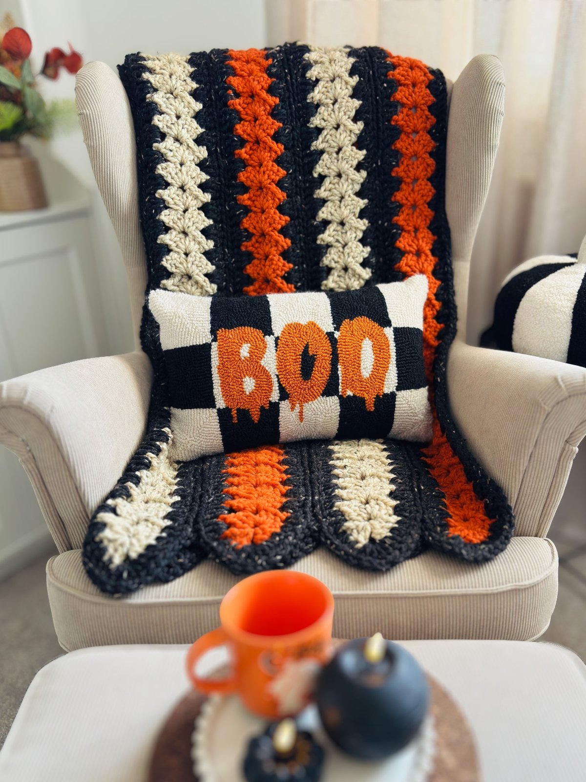 Spooky Strips Mile-a-Minute Crochet Blanket Pattern | Easy Super Chunky Throw Blanket for Beginners | Halloween Afghan PDF product image (10)