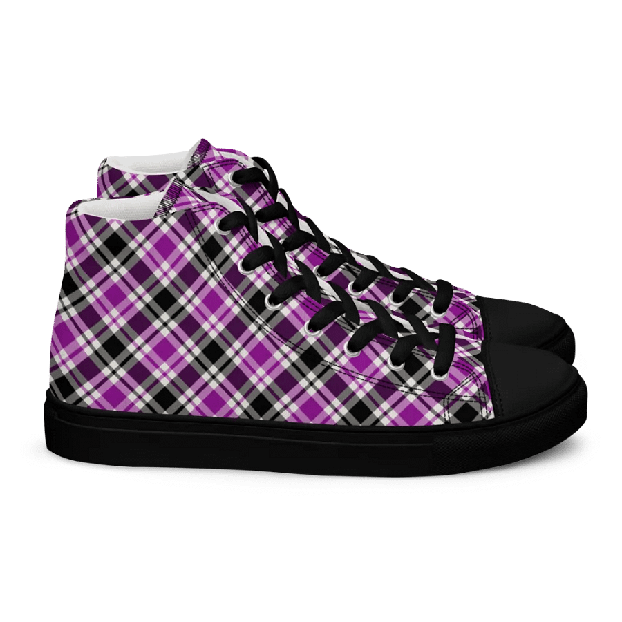 Purple, Black, & White Plaid Men's High Top Shoes product image (3)