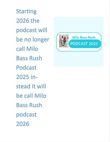 Starting 2026 the podcast will be no longer call Milo Bass Rush Podcast 2025 instead it will be call Milo Bass Rush podcast 2026