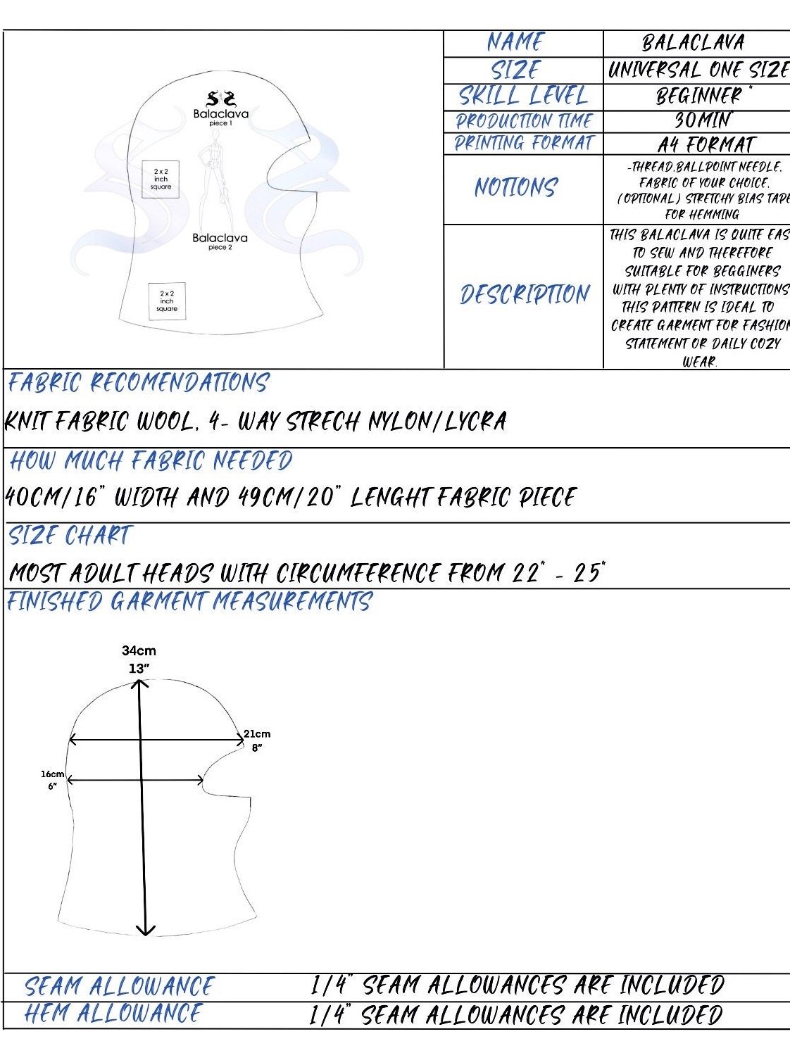 Unisex Balaclava - Sewing Pattern product image (2)