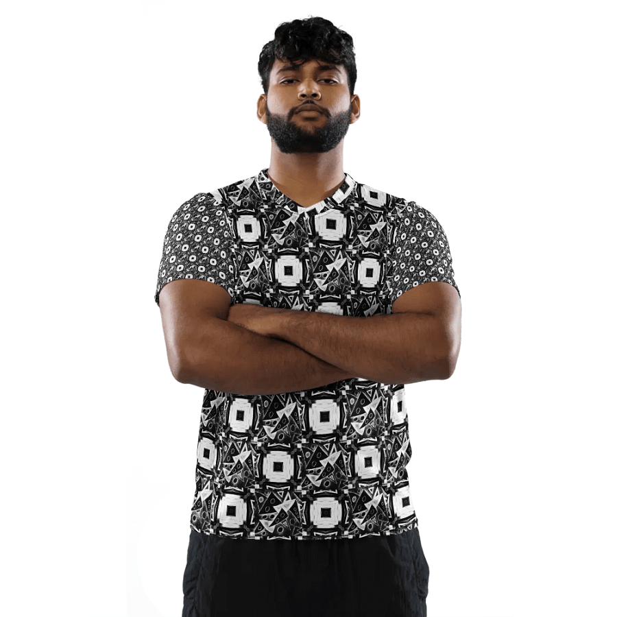 Abstract Black and White Triangles with Squares Unisex V Neck Sports Jersey product image (12)
