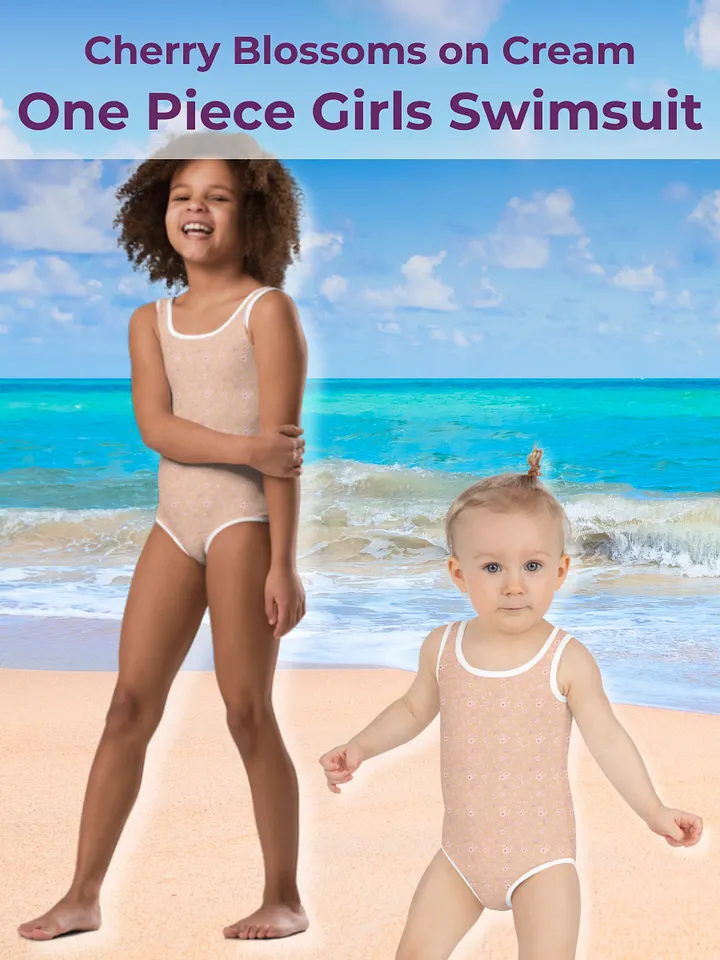 Cherry Blossoms on Cream Kids One-Piece Swimsuit product image (1)