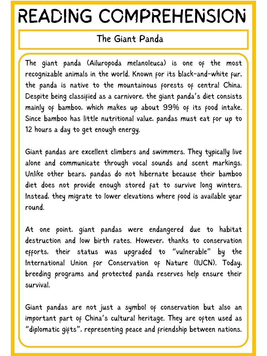 Giant Panda Reading Comprehension PDF product image (2)
