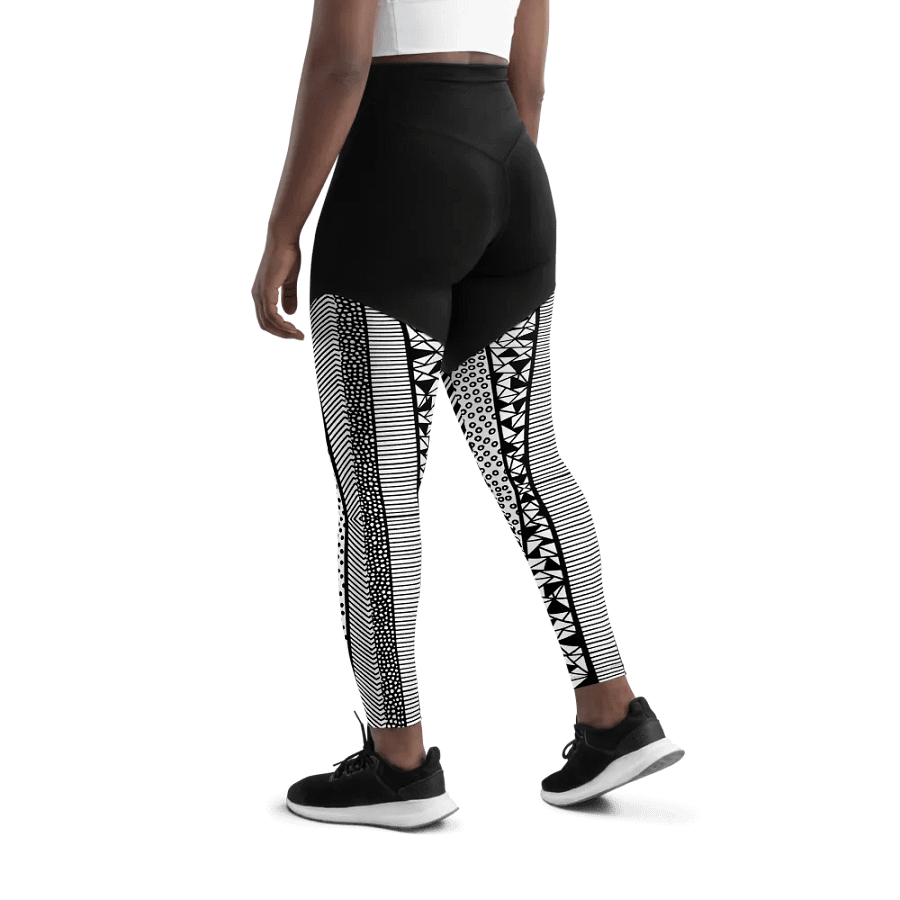 Modern pattern in black and white Sports Leggings product image (11)