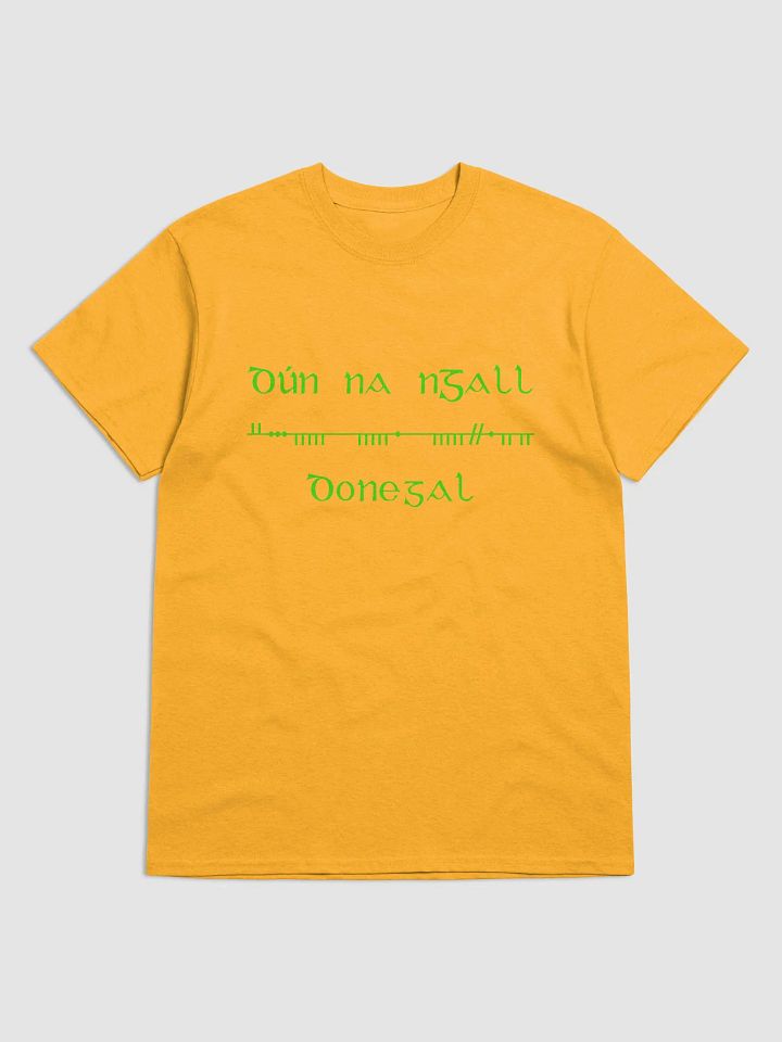 Donegal/Dún na nGall Scholastic style ogham gold printed T-shirt product image (1)