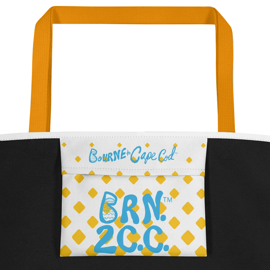BOURNE to Cape Cod™ | Large Tote Bag with Pocket | Coastal Classic | All-Over Logo Print | Blue Logo | Retro Mod Yellow Diamond product image (3)