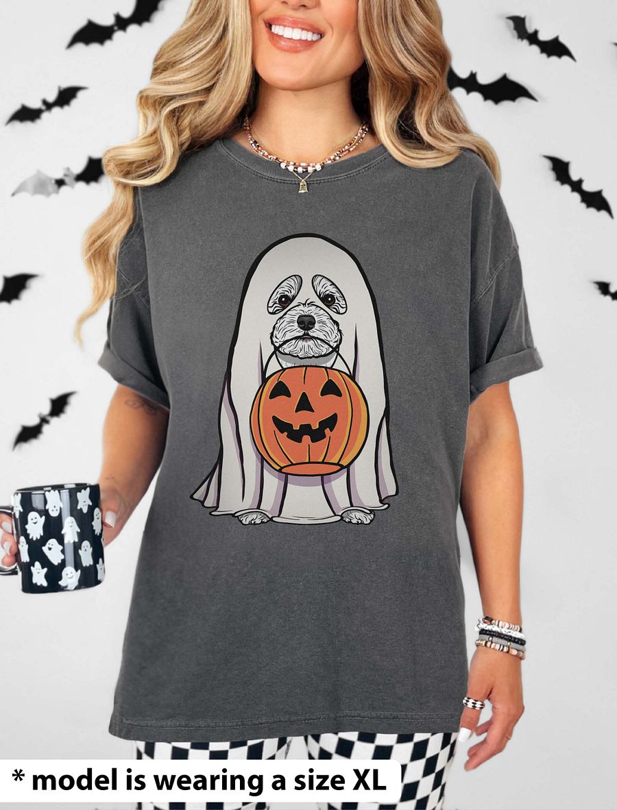 Funny Halloween Bichon Frise T-Shirt | Funny Bichon Frise Wearing a Ghost Costume and Holding a Pumpkin Basket product image (17)