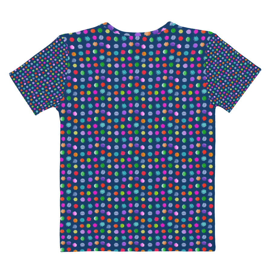Ladies all over print t shirt navy with watercolor dots design. Ideal or casual as well as evening wear. product image (8)