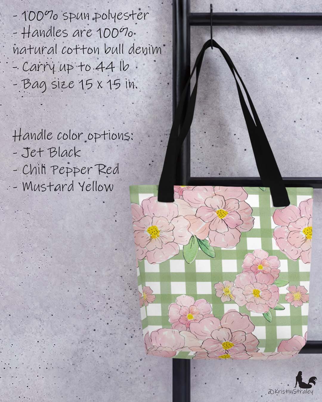 Gingham Blossoms - Lg Pink Flowers on Green Gingham product image (2)
