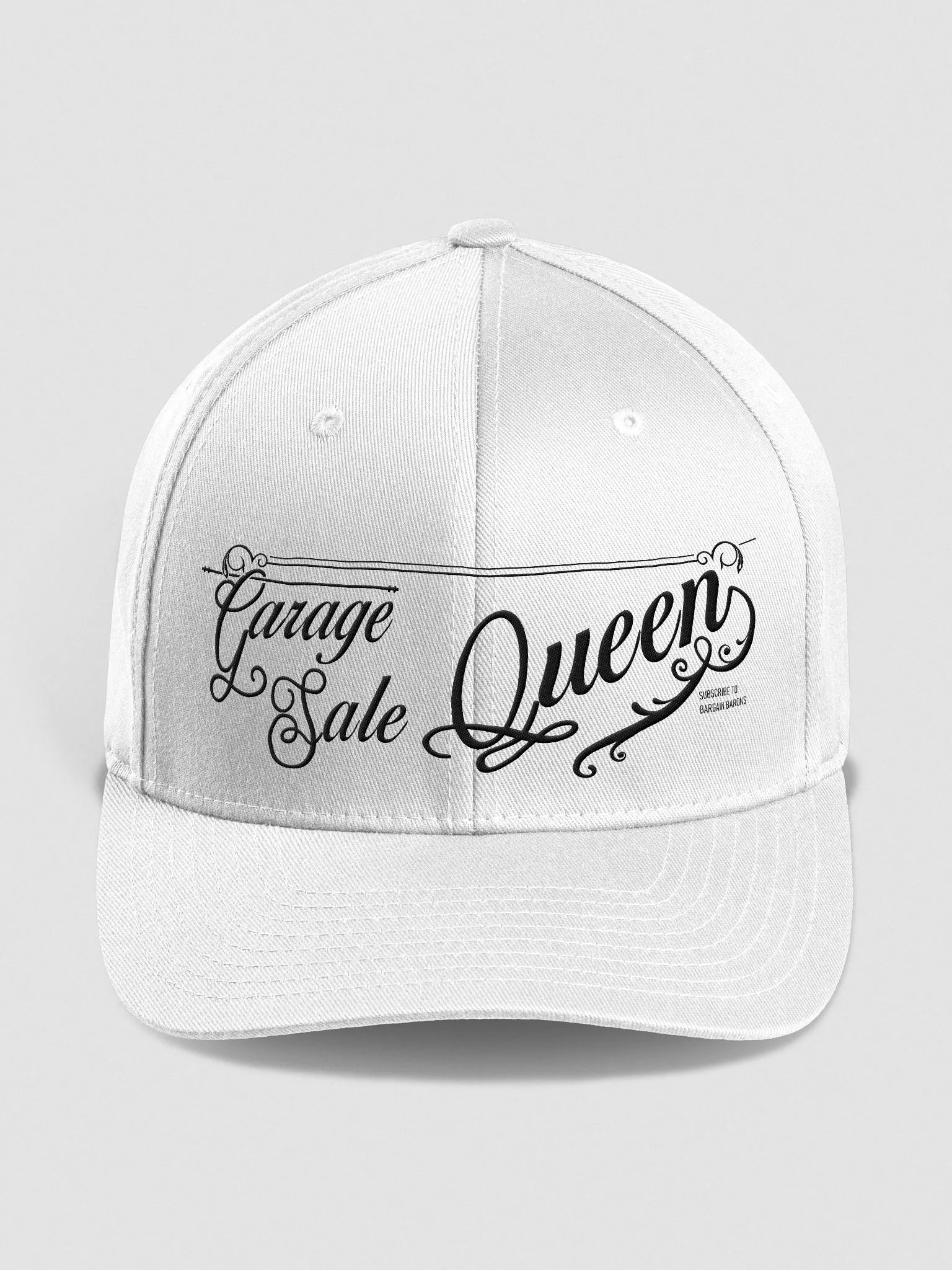 GARAGE SALE QUEEN (White Embroidered Fitted Cap) product image (1)
