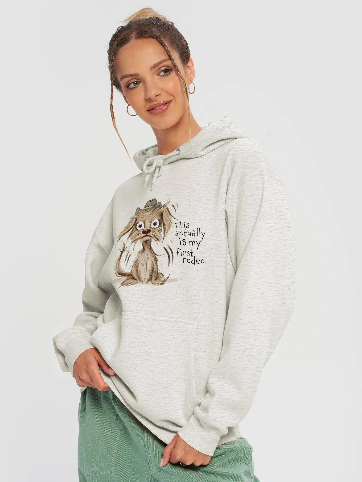 Anxious Pup hoodie oatmeal color product image (2)