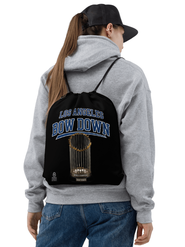 "Bow Down" LA Champion Black Drawstring Bag | LA | BASEBALL | Home Locker product image (2)