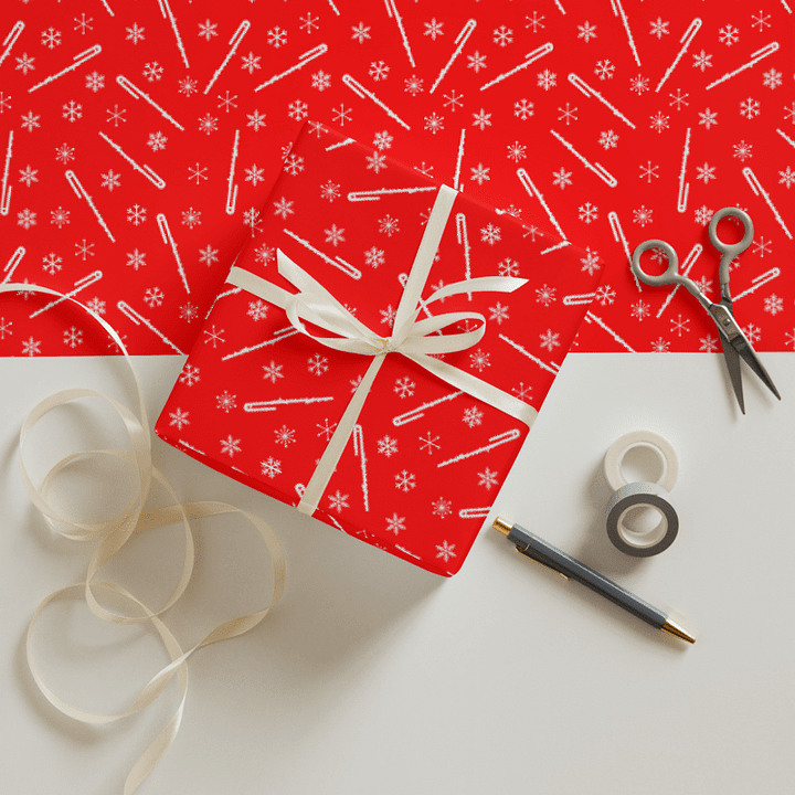 Flutes and Snowflakes - Bass - Red Gift Wrap Paper product image (1)