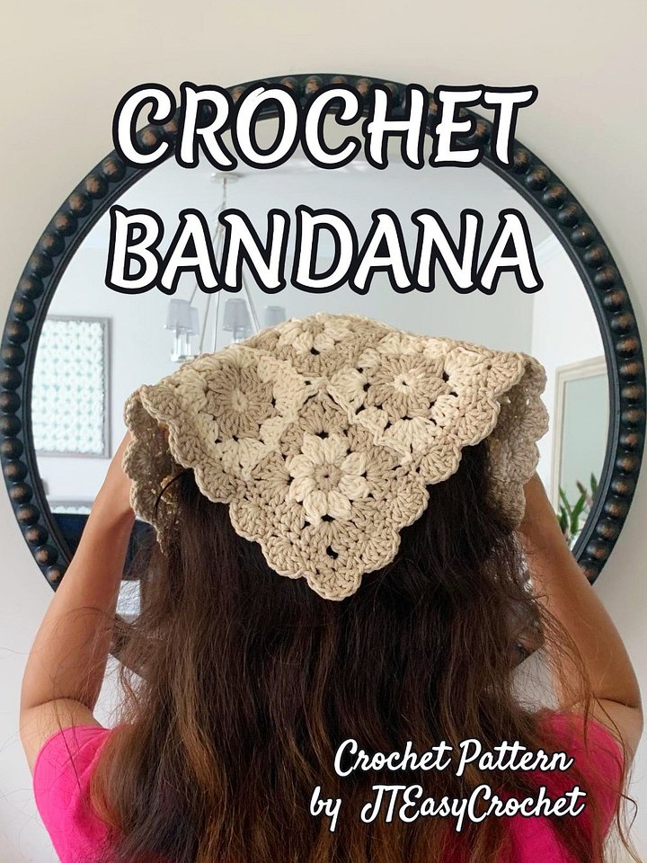 Flower Granny Square Bandana Easy Crochet Pattern Retro Lace Kerchief product image (1)