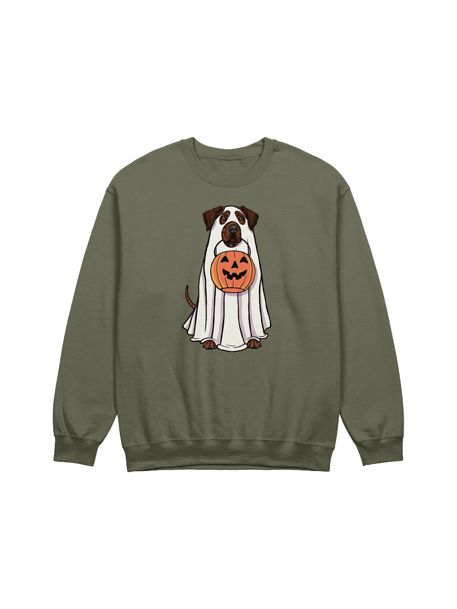 Funny Halloween Rhodesian Ridgeback(Brindle) Sweatshirt | Funny Dog Wearing a Ghost Costume and Holding a Pumpkin Basket product image (17)