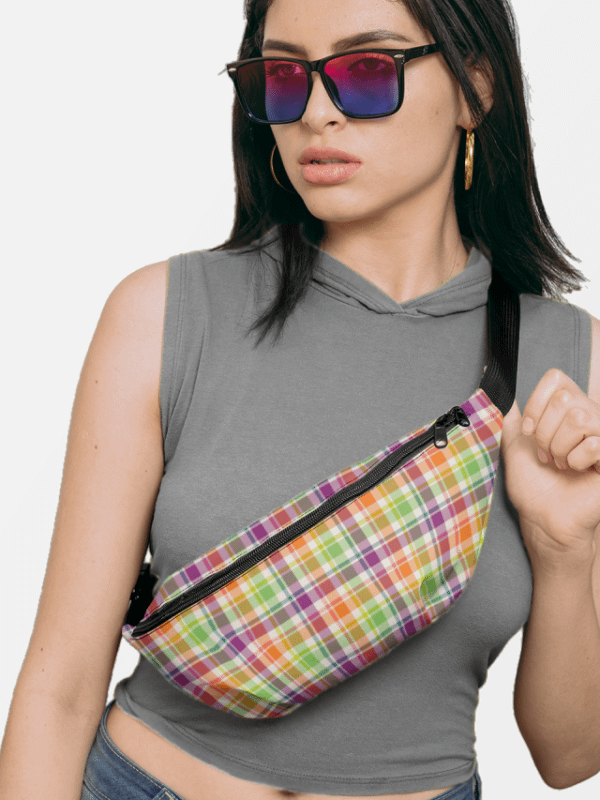 Purple, Orange, and Lime Green Plaid Fanny Pack product image (1)