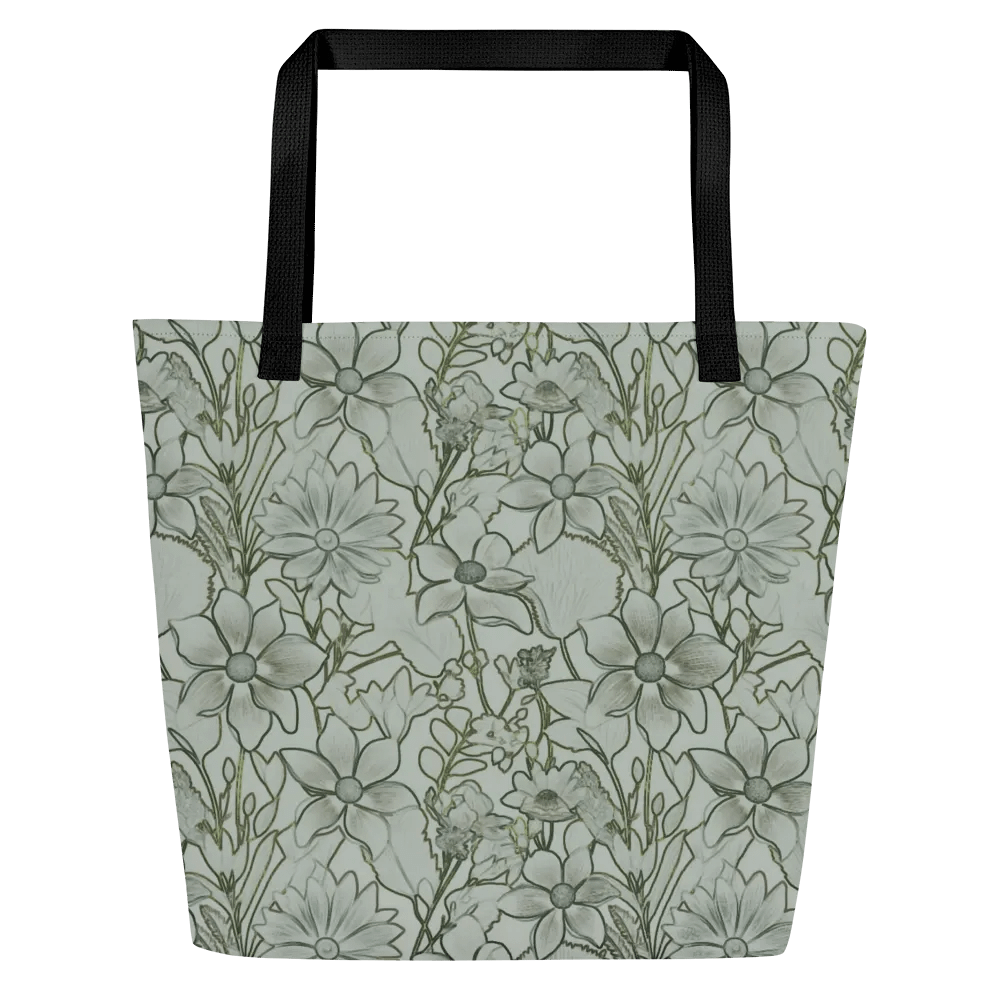 Line art Light green and Dark green Floral/All-Over Print Large Tote Bag w/ Pocket by Sublicolor product image (4)