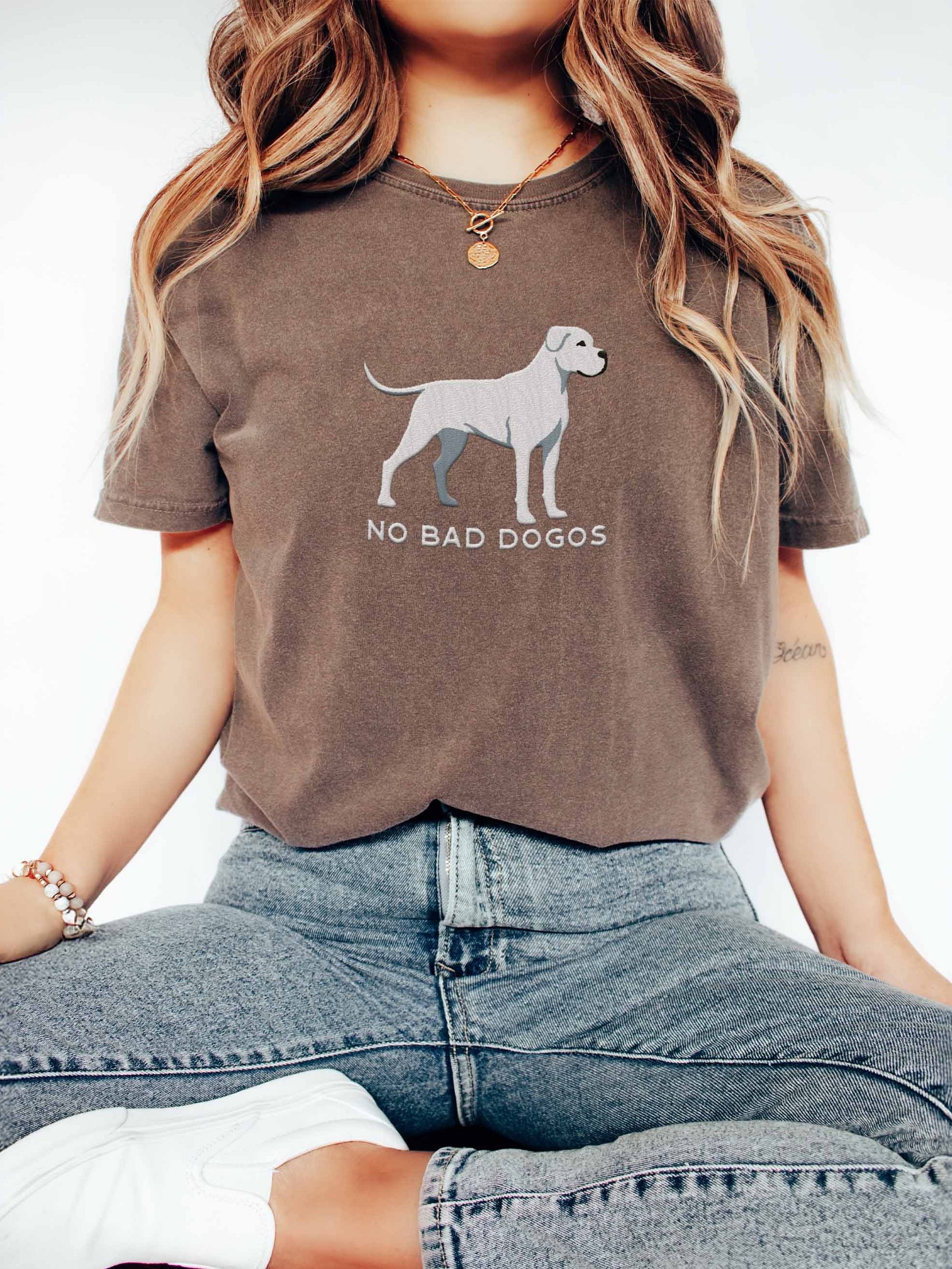 No Bad Dogos T-Shirt(Embroidered) of a Dogo Argentino(White) product image (2)