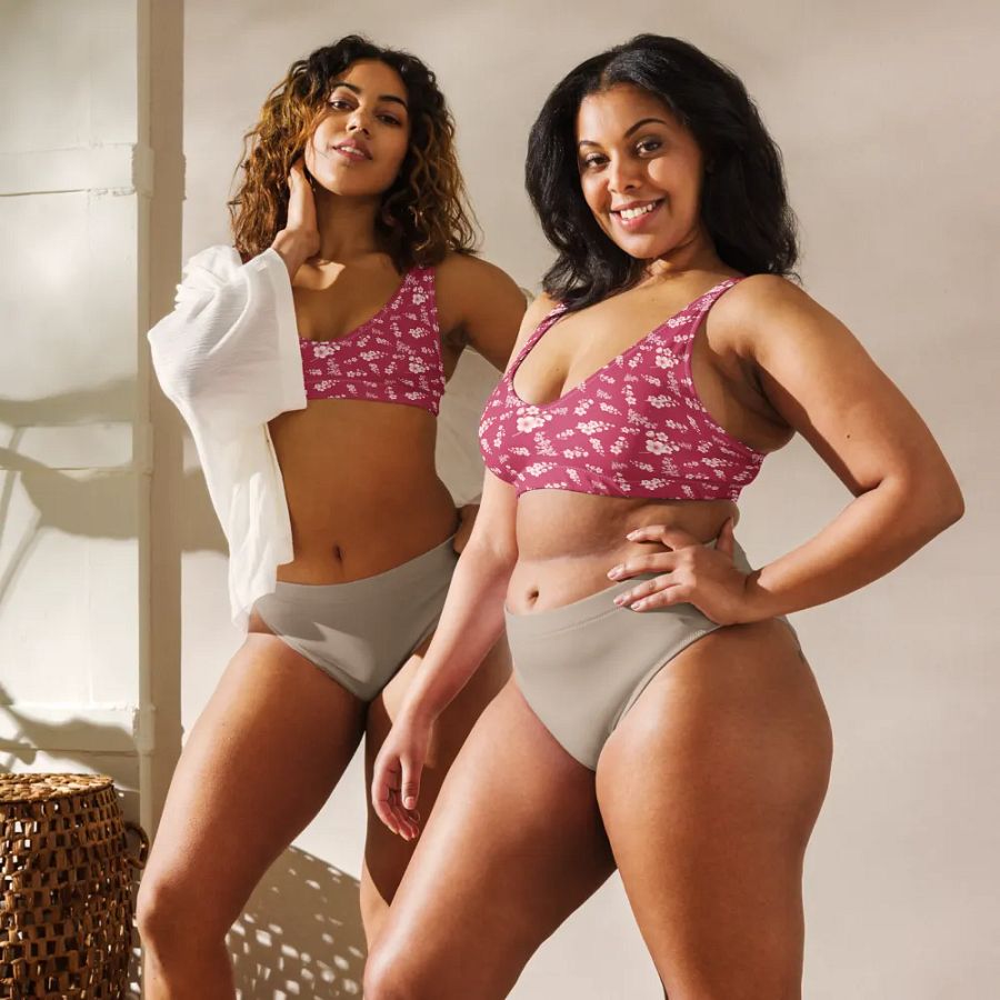 Cherry Blossoms on Magenta Eco-Green Padded Bikini Top product image (10)