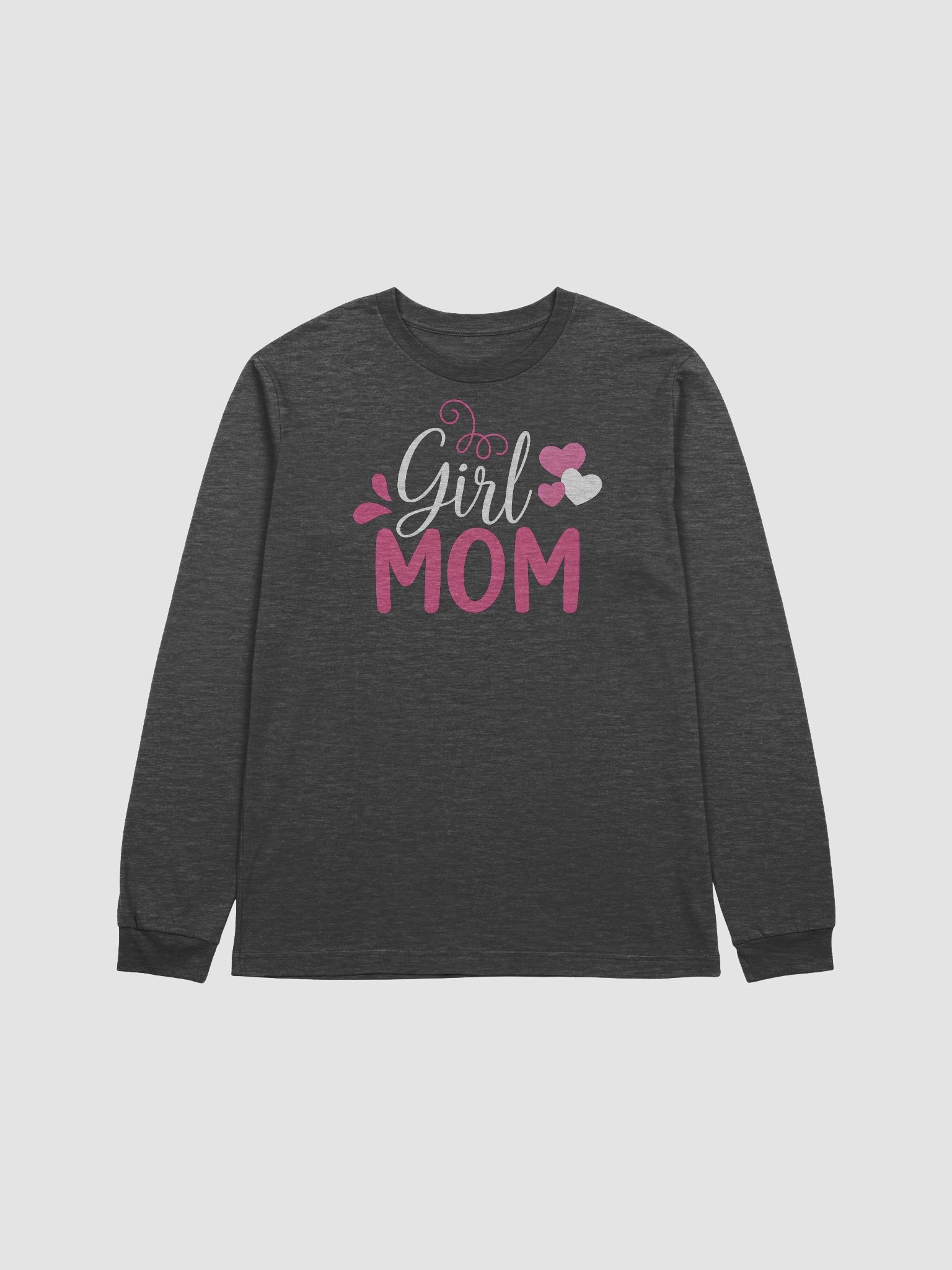 Girl Mom Long Sleeve Tee – Pink & White Heart Typography | Proud Mom of Daughters Shirt product image (1)
