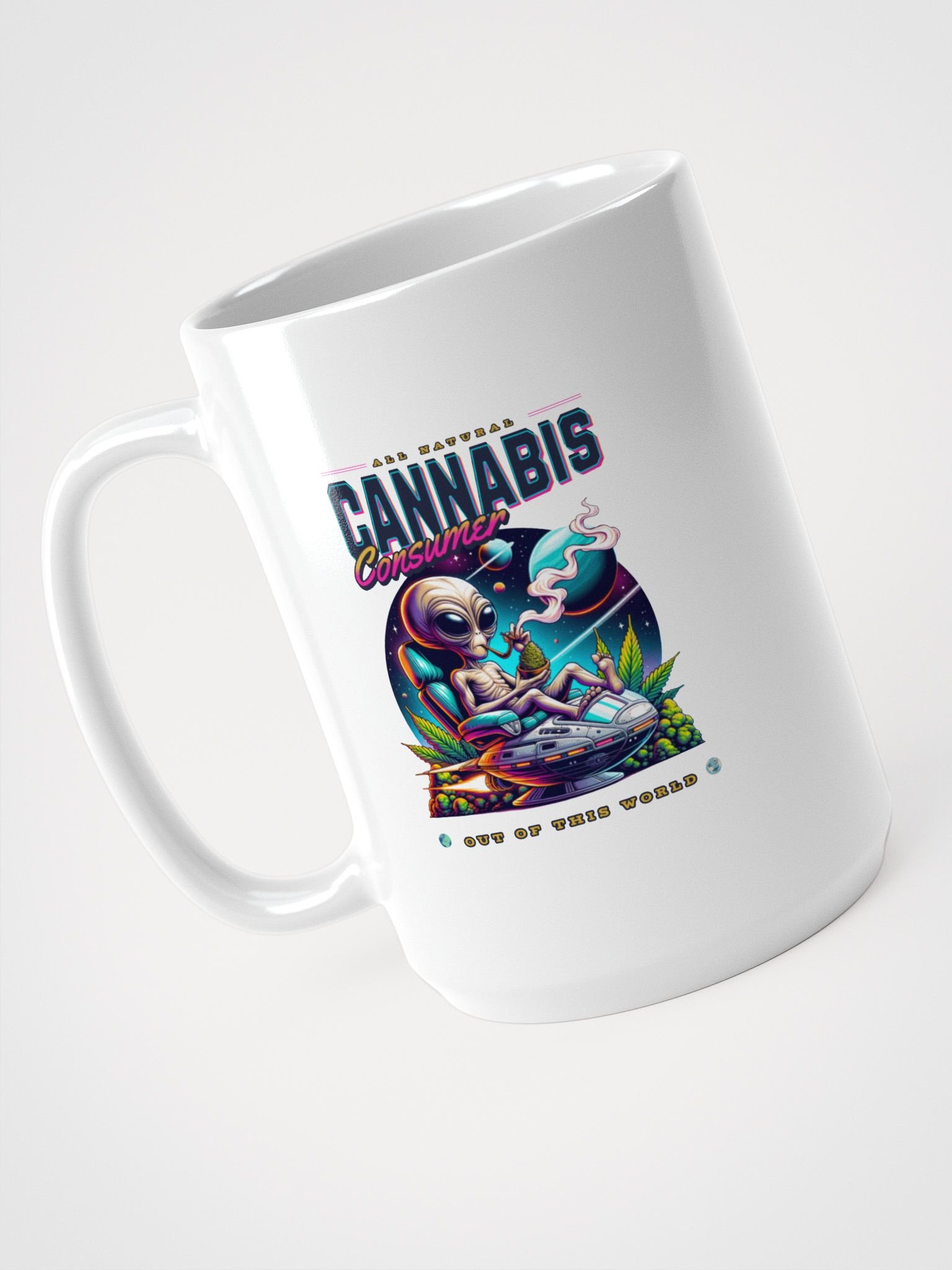 Out-of-This-World Alien Cannabis Consumer - White Glossy Coffee Mug product image (4)