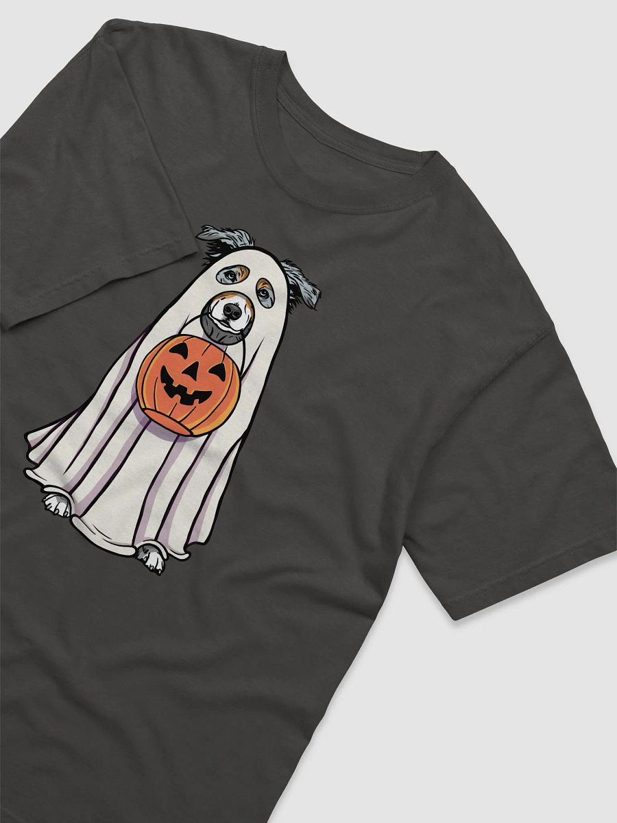 Funny Halloween Australian Shepherd(Blue Merle)T-Shirt | Funny Aussie Wearing a Ghost Costume and Holding a Pumpkin Basket product image (19)