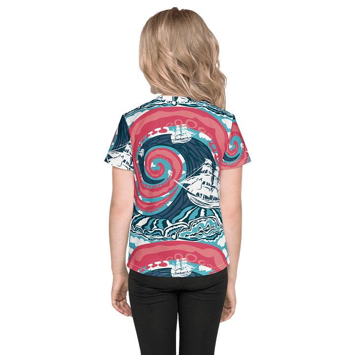 Girls' | Little Kids T-Shirt | Kraken Vibes, Nautical Adventure | Vibrant Coastal Tee for Kids product image (2)