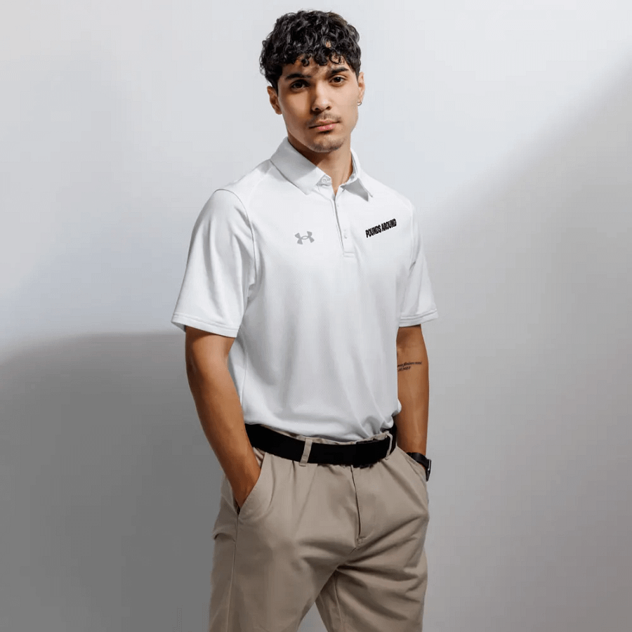POUNDS AROUND WHITE AND BLACK UNDER ARMOUR POLO SHIRT product image (8)