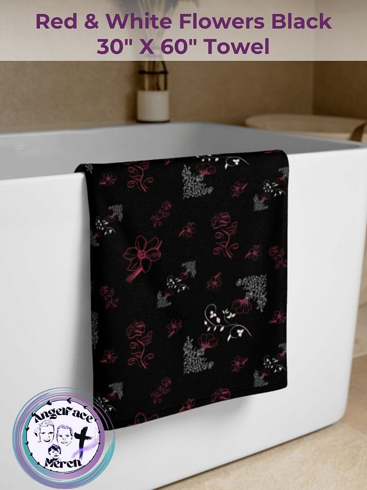 Red and White Flowers Black Towel product image (2)