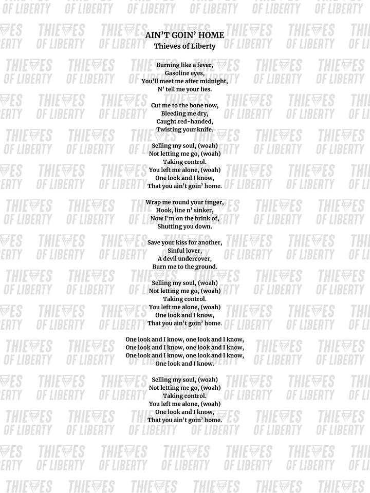 Signed Lyric Sheet - Ain't Goin' Home product image (1)