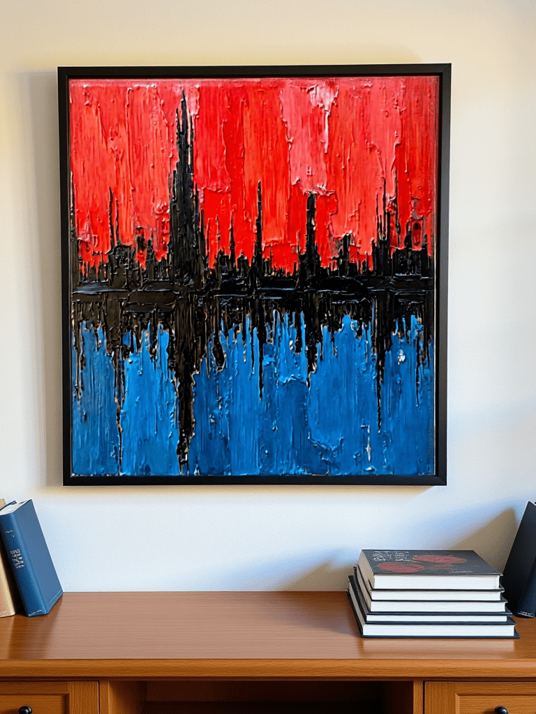 Retro Crimson Reflections – Abstract Retro City Skyline Wall Art product image (2)