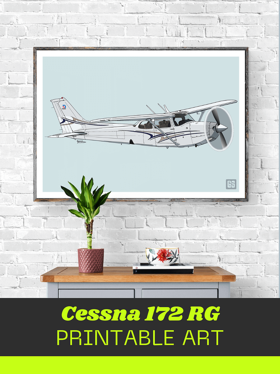 Cessna 172 RG ZS-KUI Printable Aviation Wall Art No Aircraft Registration Landscape Blue and White Background product image (1)
