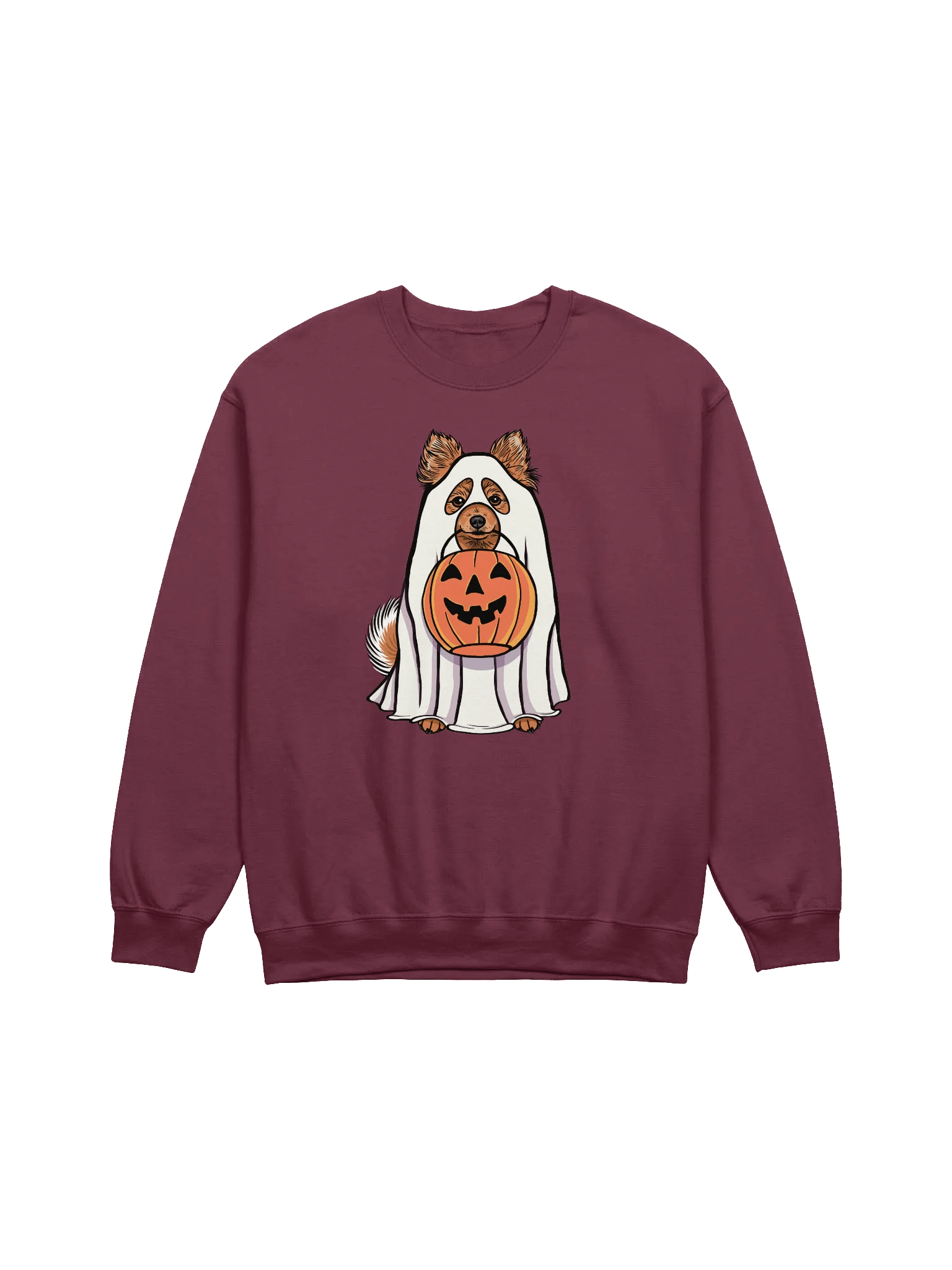 Funny Halloween Pomeranian Sweatshirt | Funny Pomeranian Wearing a Ghost Costume and Holding a Pumpkin Basket product image (12)