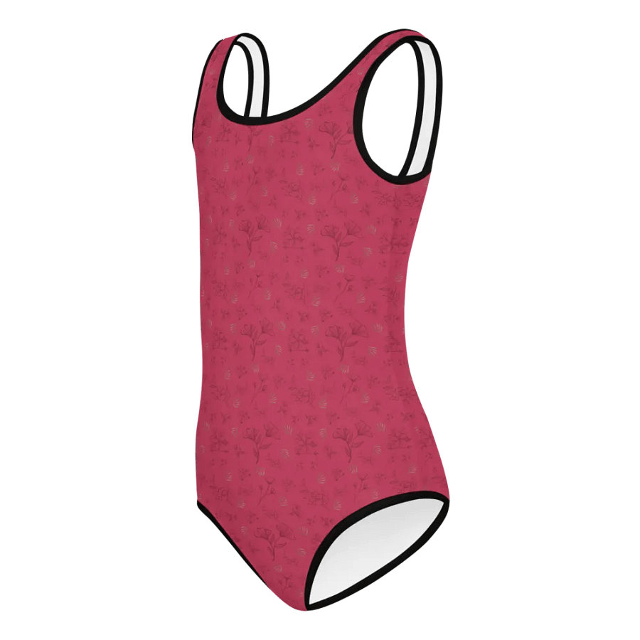 Gold Leaves and Chocolate Flowers Magenta Kids Swimsuit product image (5)