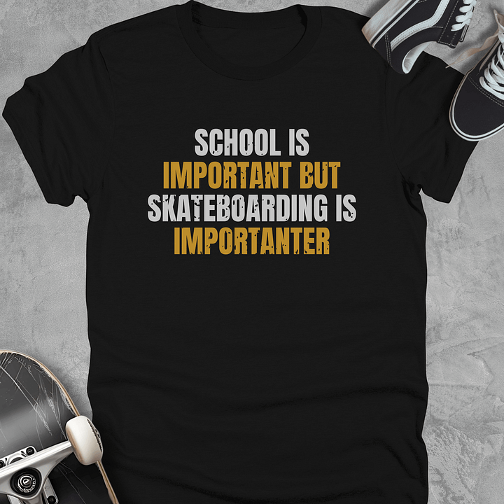 School is important but skateboarding is importanter, Youth, Funny skateboarding t-shirt, Unisex product image (1)